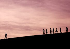 A leader leading his team down the hill